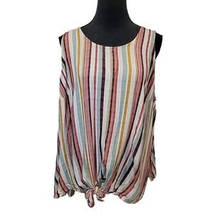Lane Bryant Woven Striped Sleeveless Top Multicolor knotted Tie Front Size 22